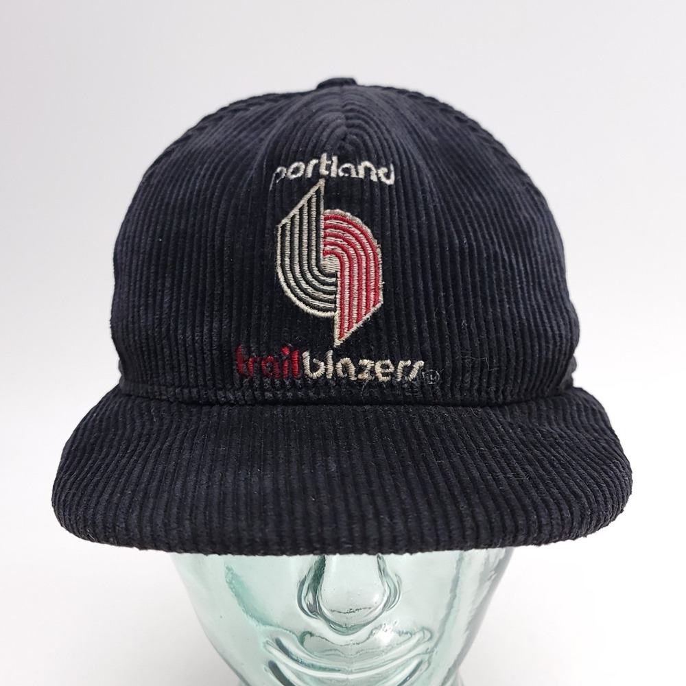 Vintage AJD Portland Trail Blazers Corduroy Snapback Hat NBA Made in USA Black
